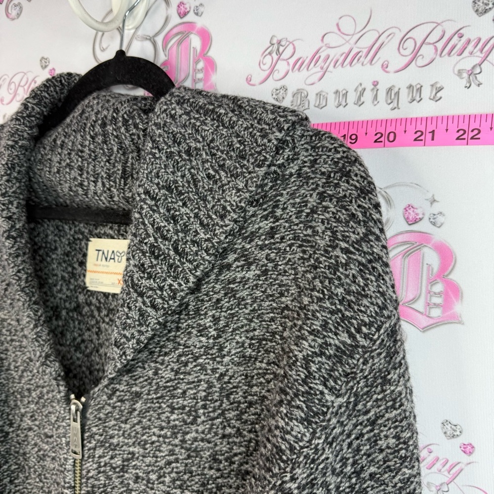 TNA wool sweater zip up vintage Y2K Gray Marled Zip-Front Shawl Collar Sweater - Picture 5 of 14